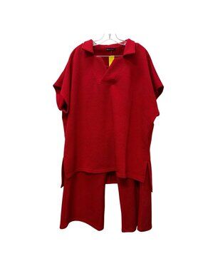 See N Be Seen Red Textured Blouse & Wide-Leg Pants Set 1X